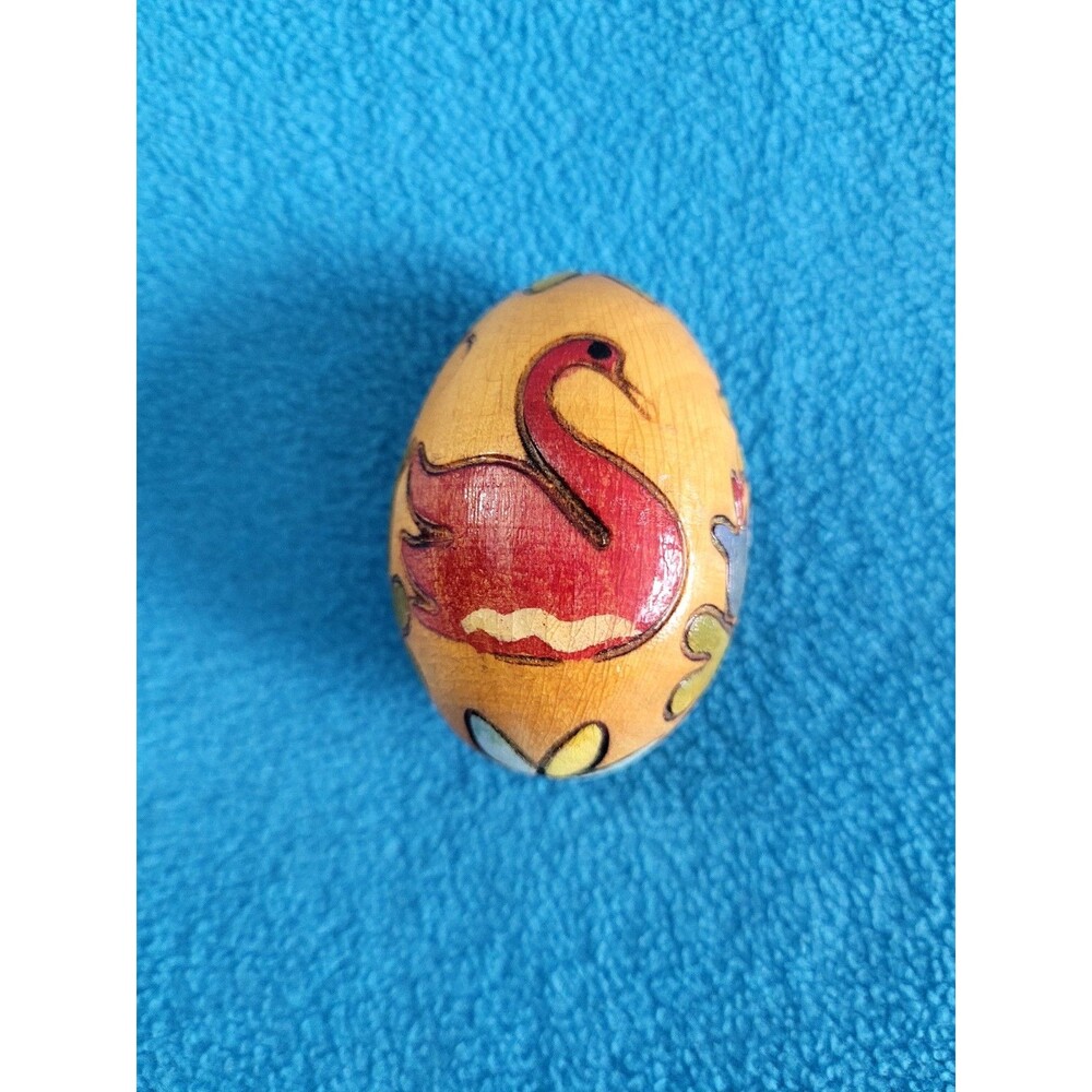 VTG Folk Art Hand Painted Swan Wooden Easter Egg Hand Painted Flowers